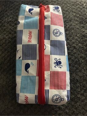 Hand Crafted Marine Pencil Case — Red, Blue & White